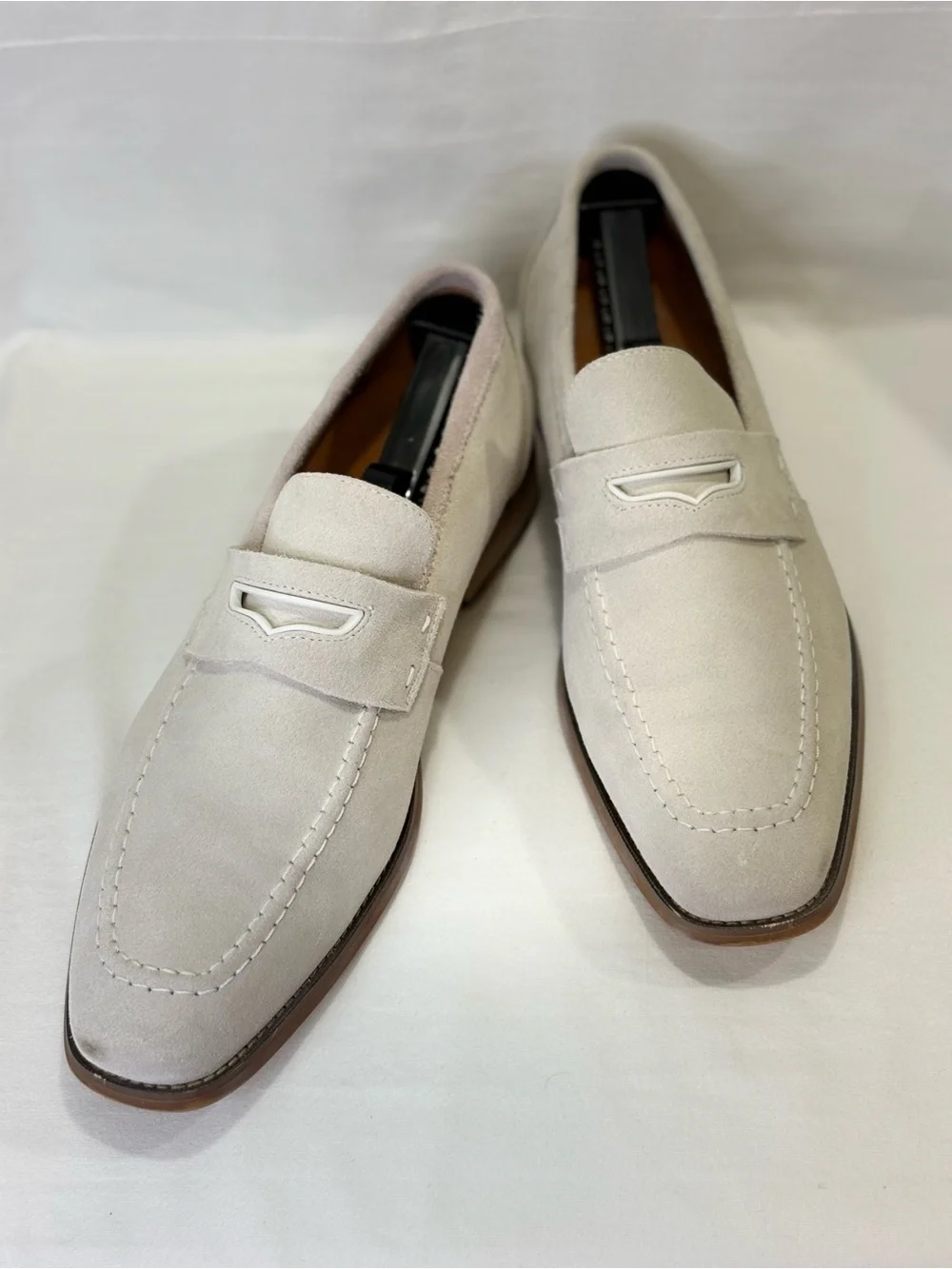 Stacy Adams Light Cream Suede Penny Loafers SZ 9.5 $159